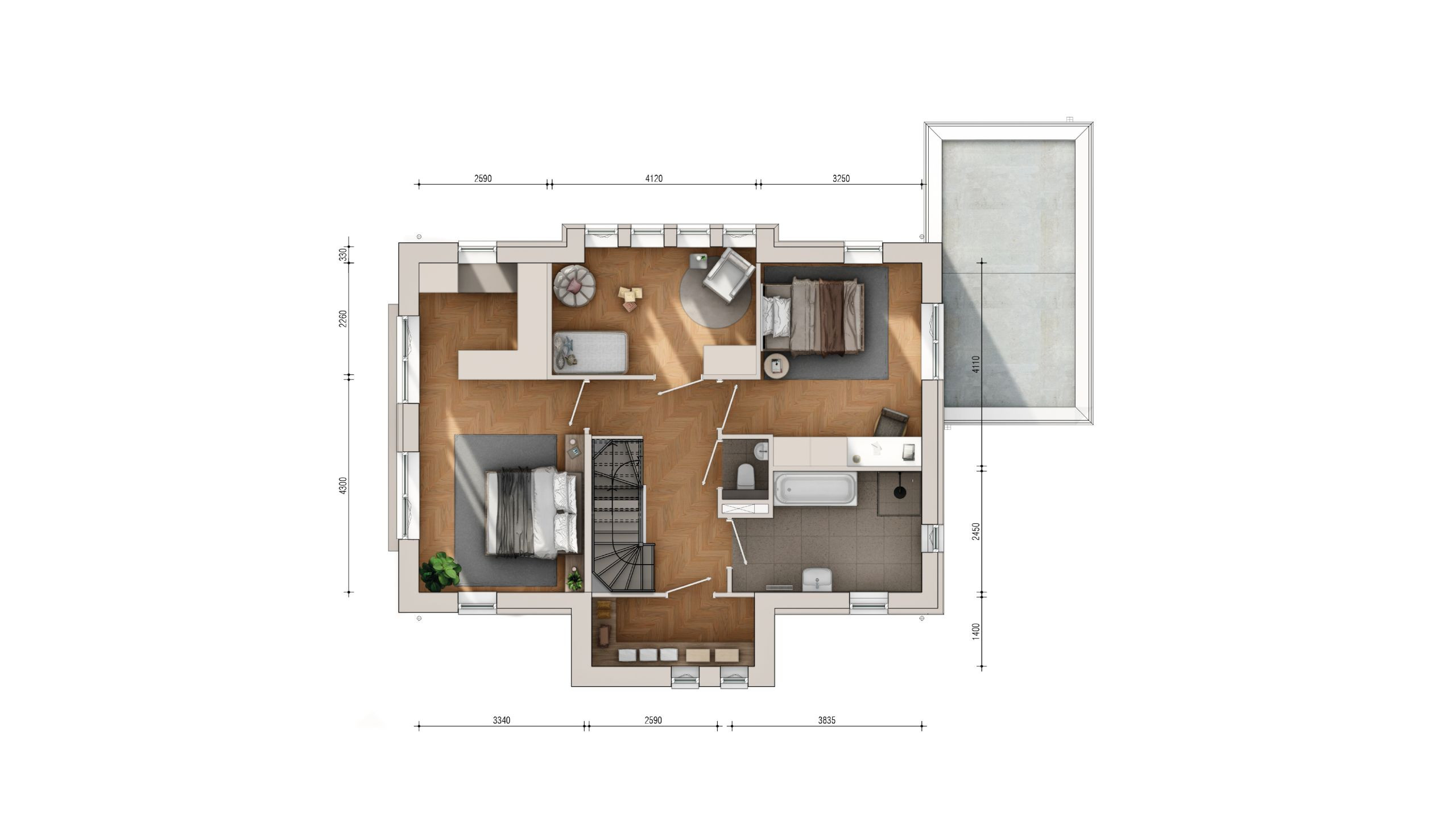 Plattegrond eerste verdieping Vrijstaande villa Boomgaerde