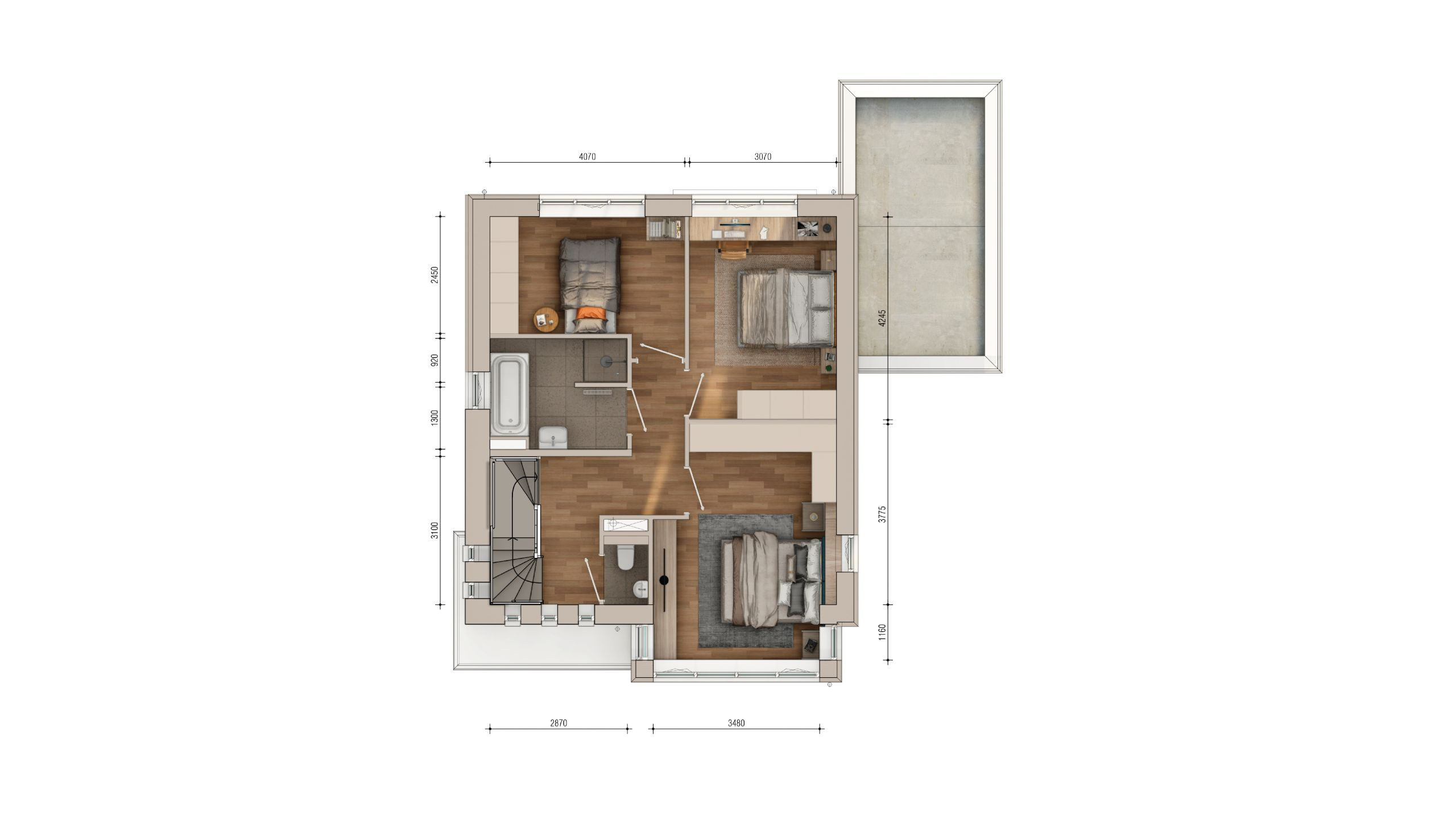 Plattegrond eerste verdieping Vrijstaande villa Boomgaerde