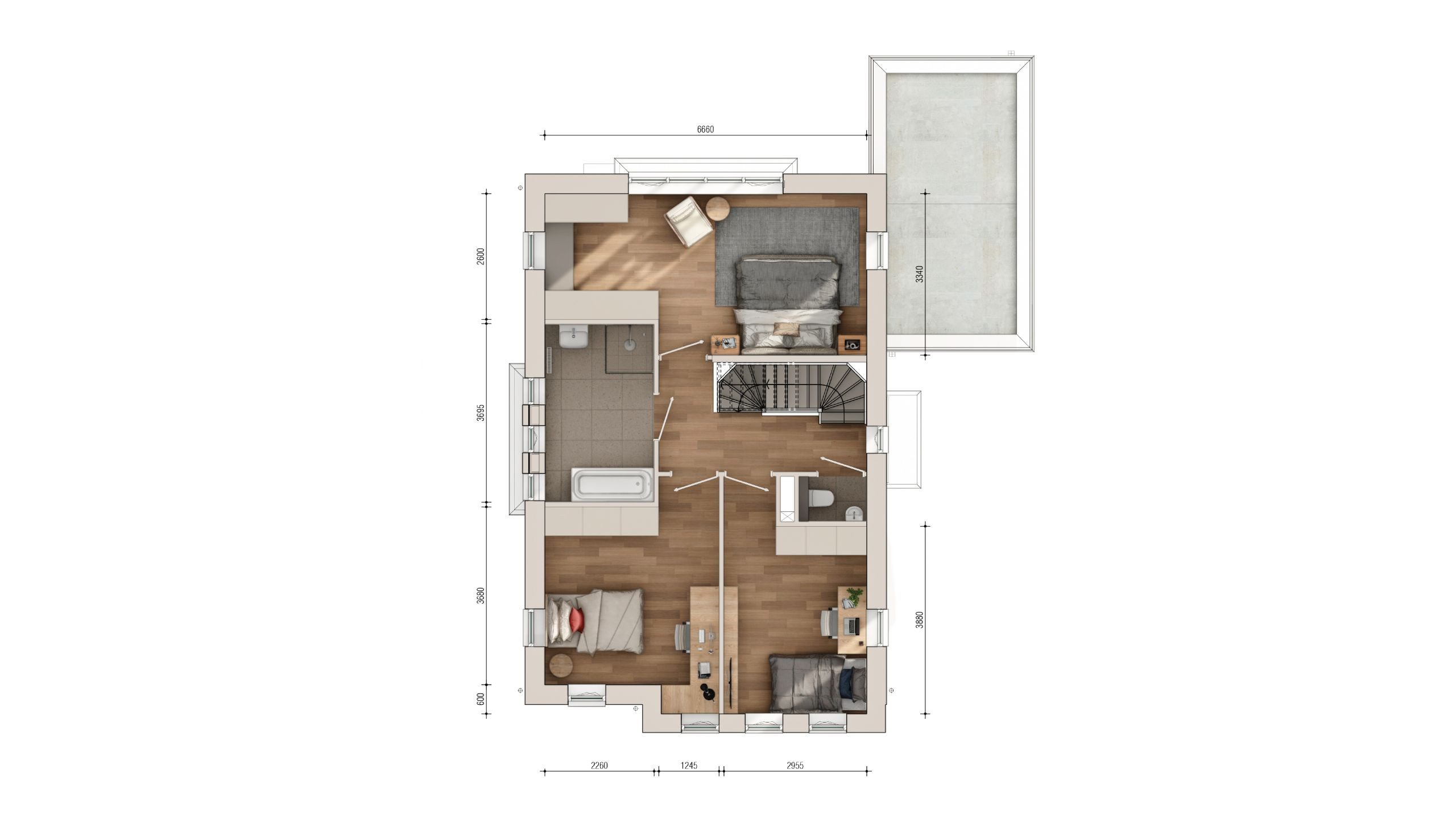 Plattegrond eerste verdieping Vrijstaande villa Boomgaerde