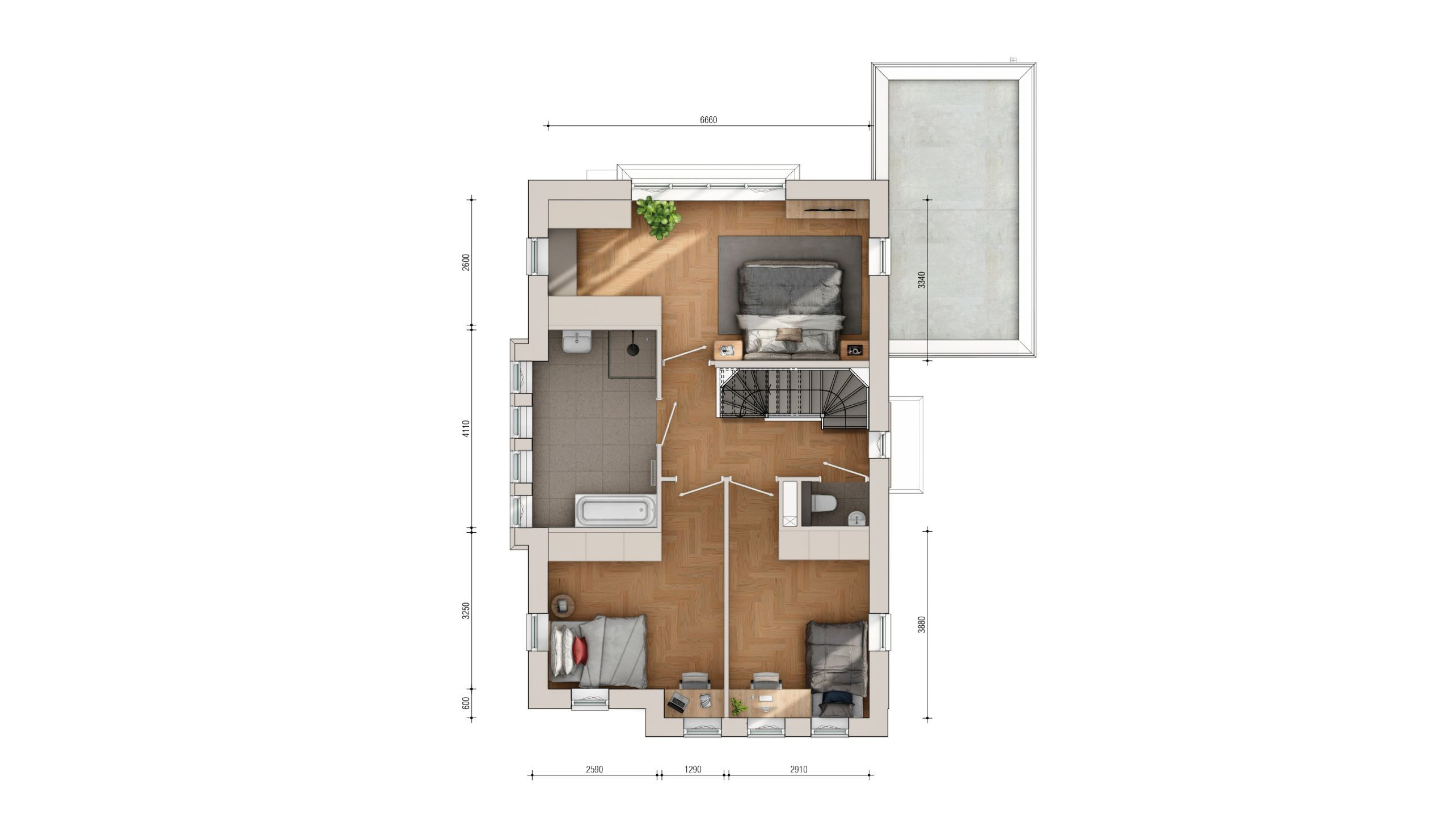 Plattegrond eerste verdieping Vrijstaande villa Boomgaerde