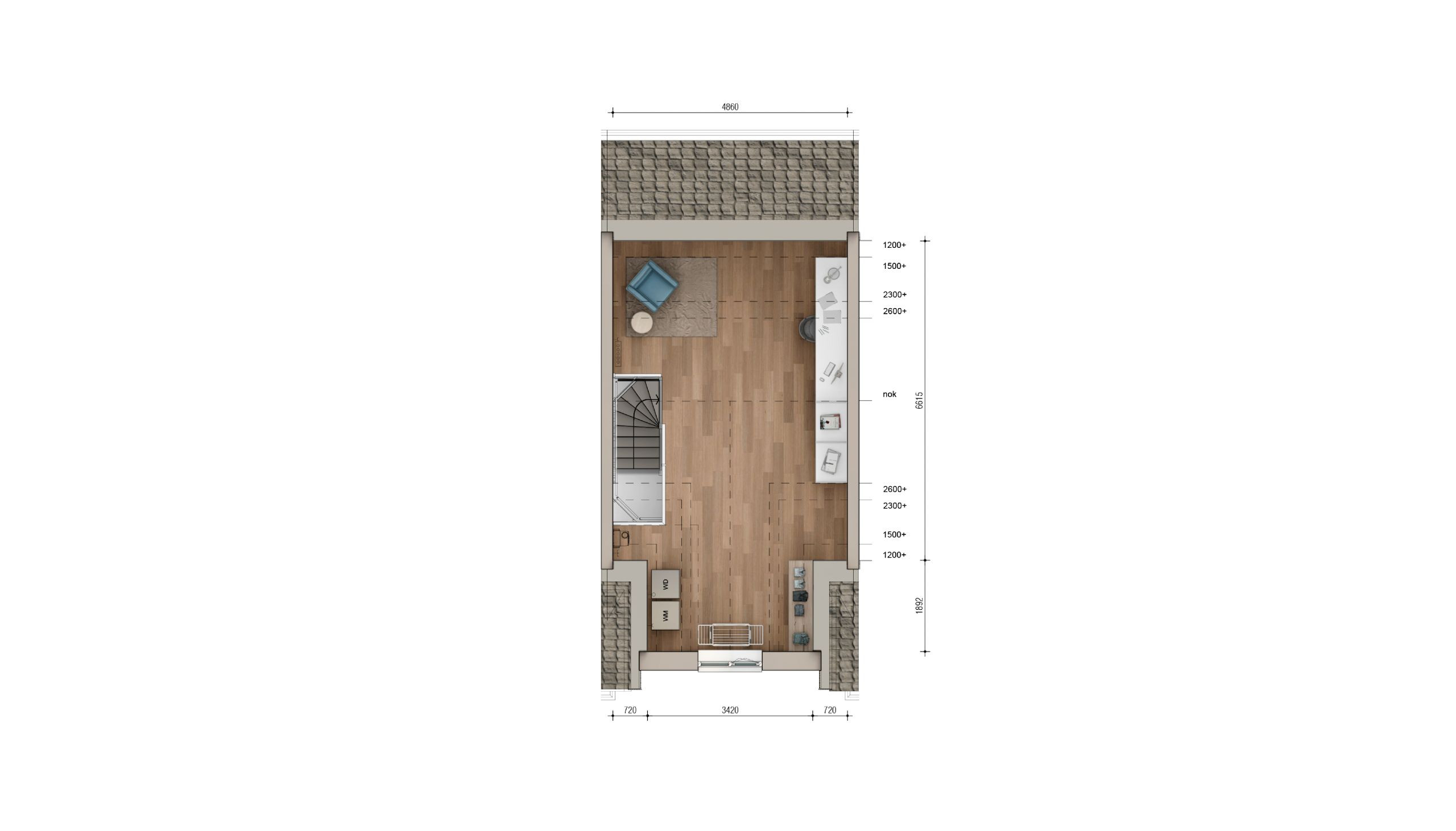 Plattegrond tweede verdieping Familiewoning Boomgaerde