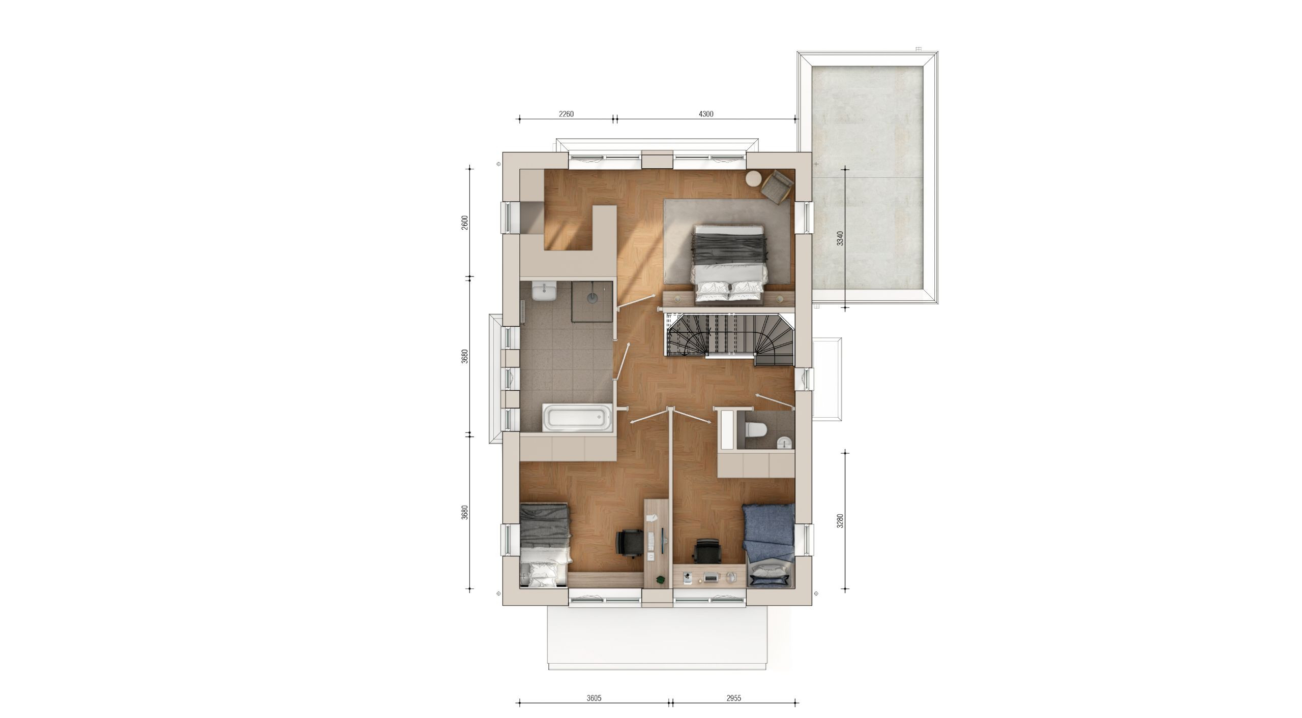 Plattegrond eerste verdieping Vrijstaande villa Boomgaerde