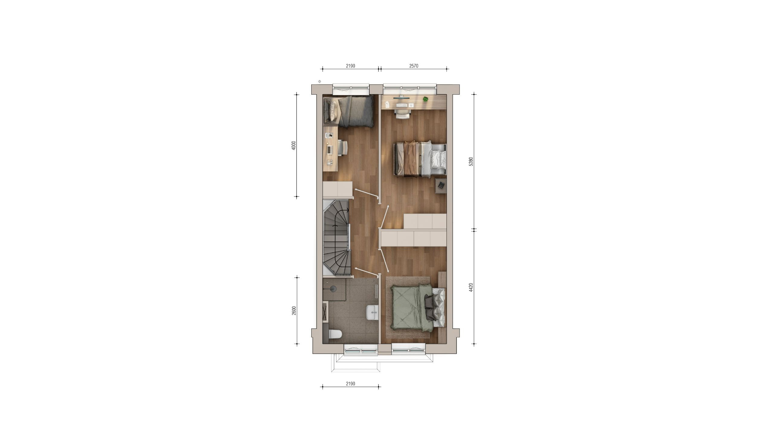 Plattegrond eerste verdieping Familiewoning Boomgaerde