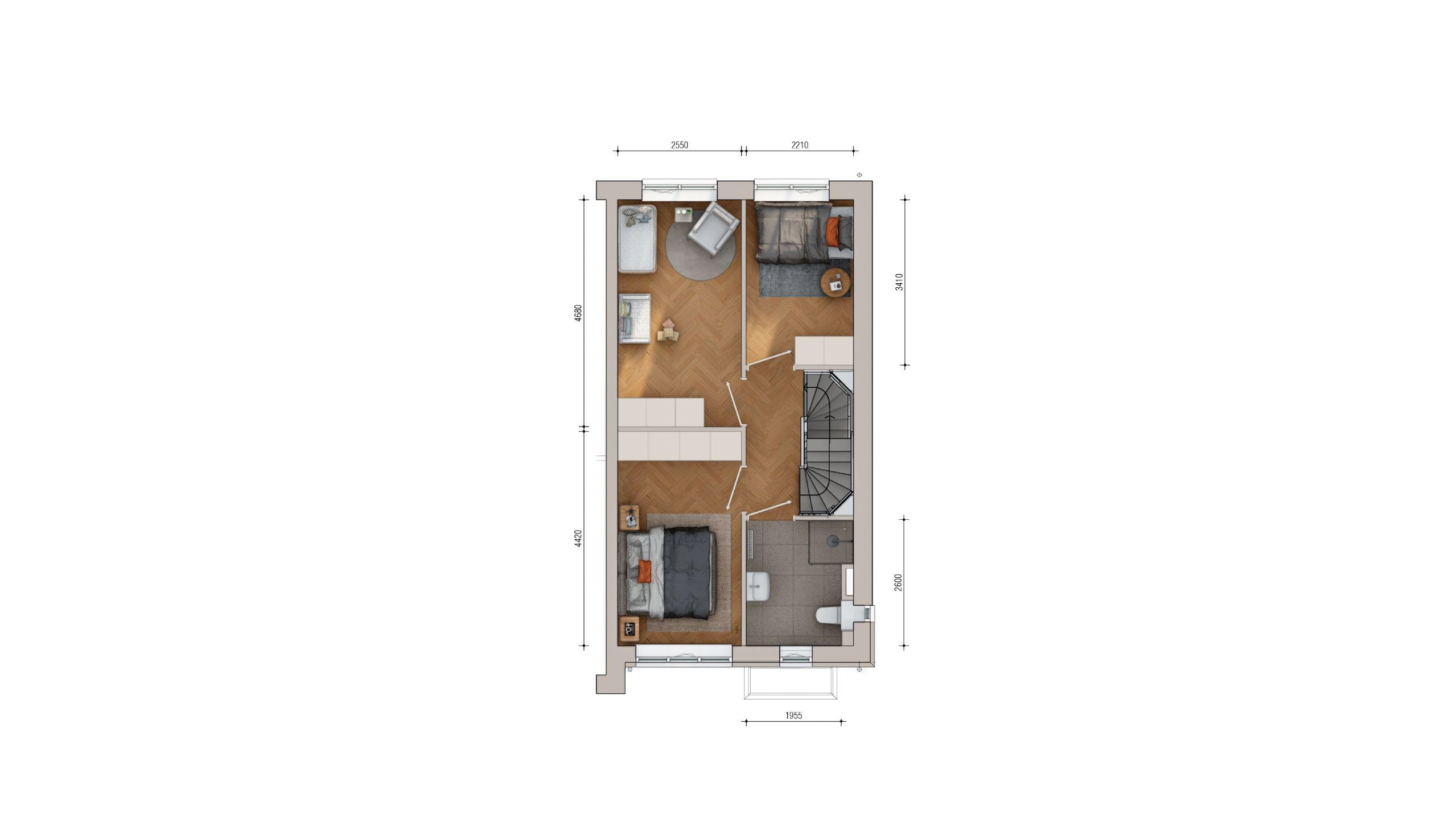 Plattegrond eerste verdieping Familiewoning Boomgaerde
