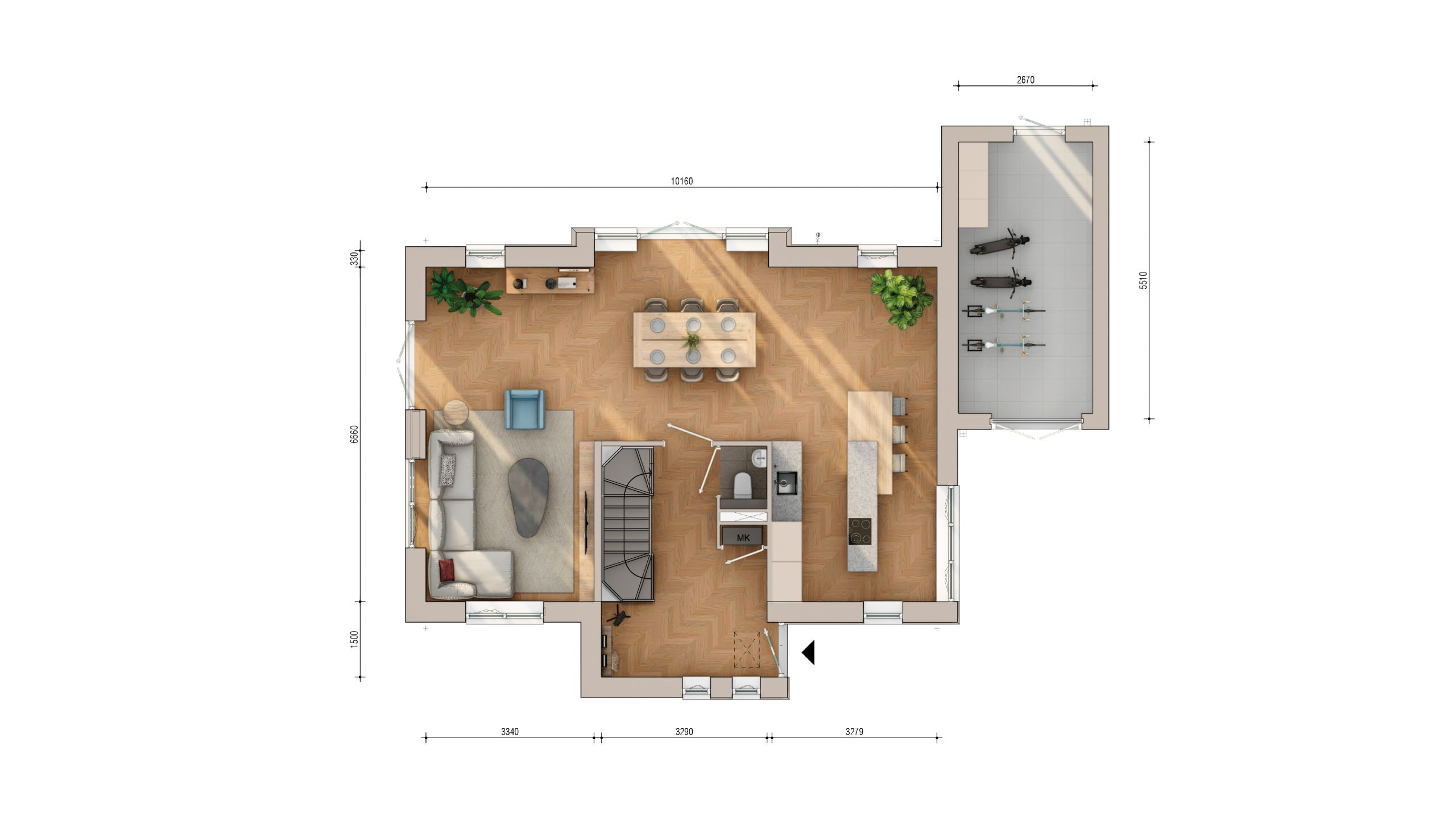 Plattegrond begane grond Vrijstaande villa Boomgaerde